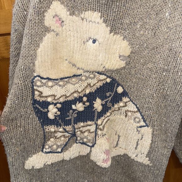 Express Tricot Sweater Hand Knit Cozy Polar Bear S Vintage Cotton Angora Wool - Picture 5 of 10